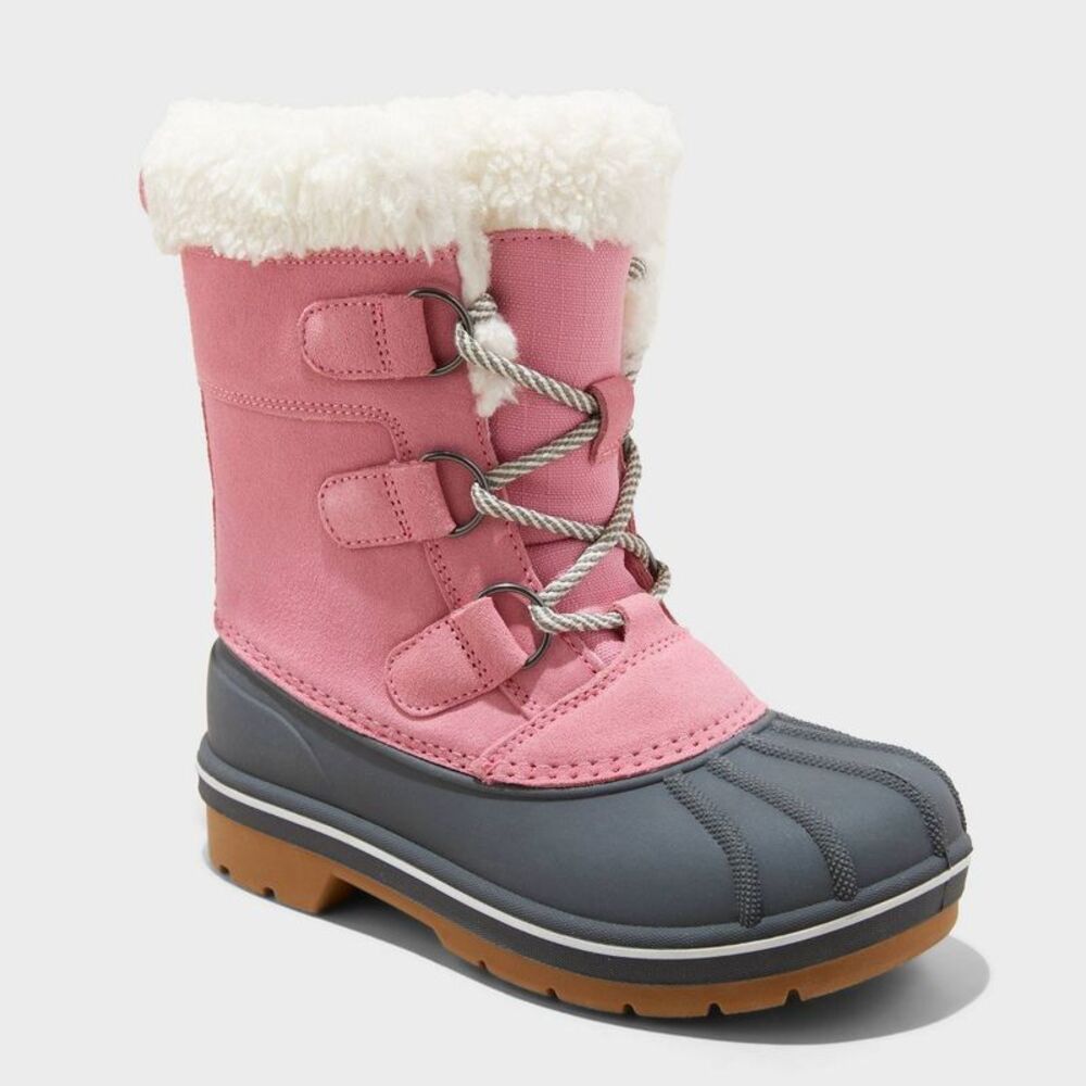 Cat & Jack Kids Faux Fur Lace-Up Winter Snow Boots big girls size 4